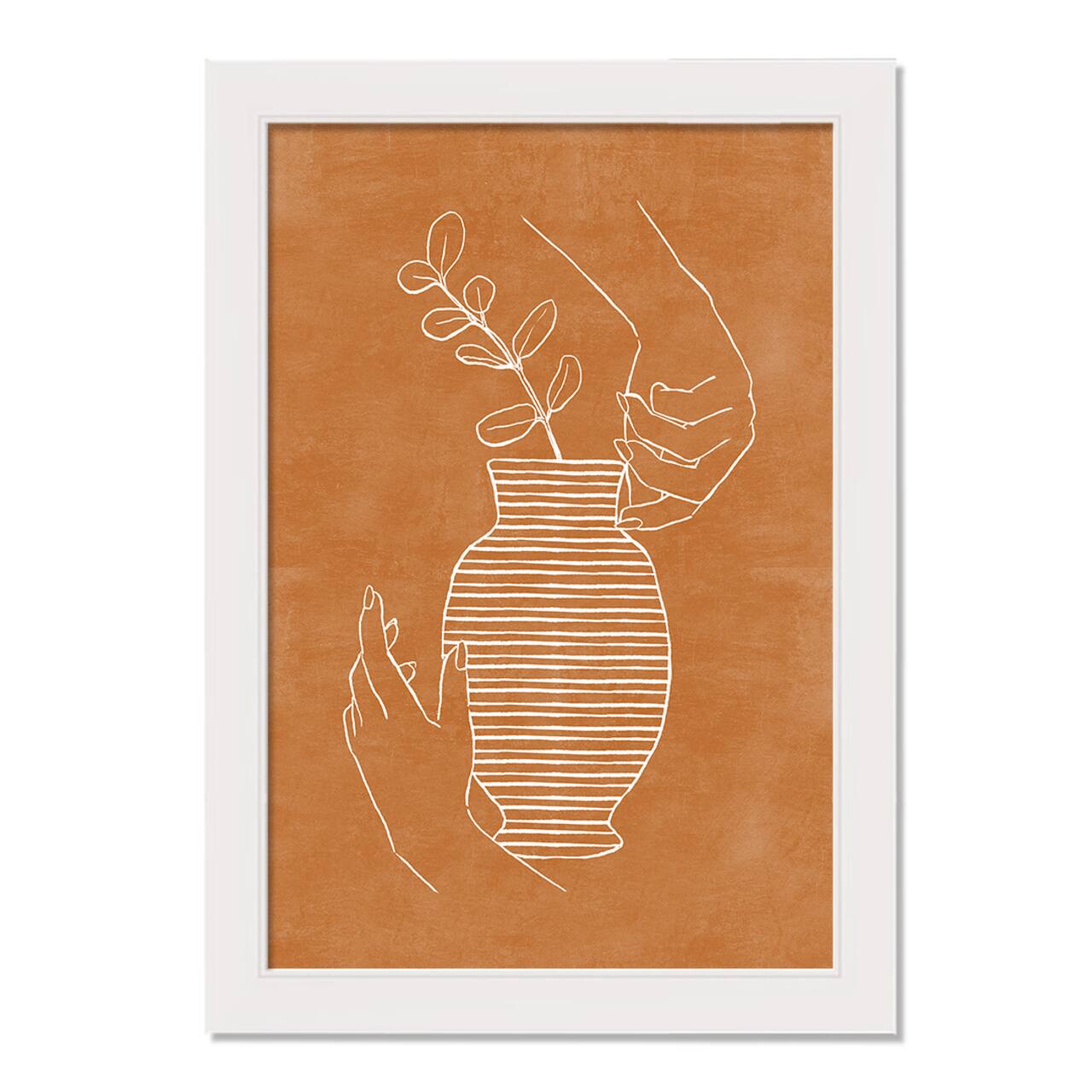 Orange & White Vase & Hands Framed Wall Hanging